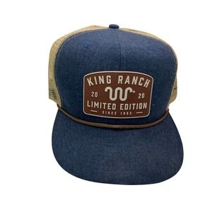 King Ranch Limited Edition Trucker Hat Blue Denim Tan Mesh Snapback Rope Cap